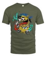 Psychedelic Skull Snail Dark Surreal Graphic T Shirt - military green t-shirt on white background