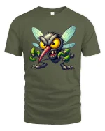 Crazy Monster Mechanic Cartoon Graphic T Shirt - military green t-shirt on white background