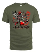 Funny Skeleton Cupid Happy Valentines Day Graphic T Shirt - military green t-shirt on white background