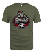 Tough Bulldog Street Gangster Cartoon Graphic T Shirt - military green t-shirt on white background