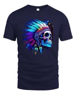 Psychedelic Neon Skull Native Headdress Graphic T Shirt - navy t-shirt on white background