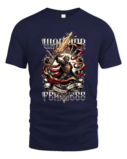 Archangel Rising Wings Of Fire Dark Fantasy Graphic T Shirt - navy t-shirt on white background