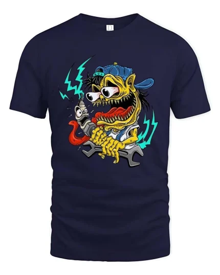 Psychedelic Skull Snail Dark Surreal Graphic T Shirt - navy t-shirt on white background