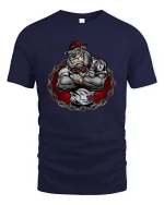 Tough Bulldog Street Gangster Cartoon Graphic T Shirt - navy t-shirt on white background