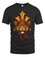 Samurai Tiger Warrior Japanese Style Graphic T Shirt - black t-shirt on white background