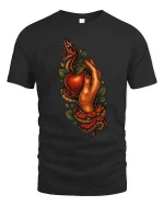 Snake And Apple Temptation Dark Tattoo Style Graphic T Shirt - black t-shirt on white background