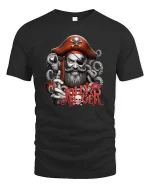 Jolly Roger Pirate Captain Skull Graphic T Shirt - black t-shirt on white background