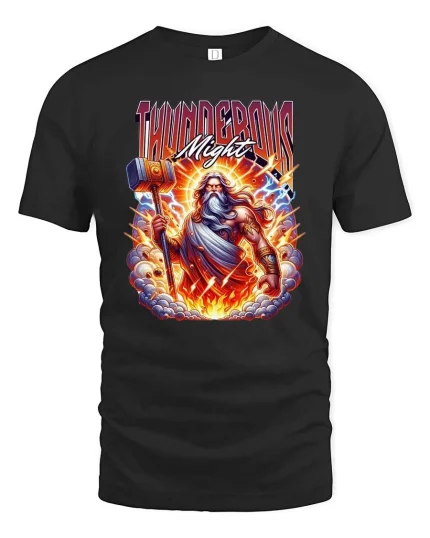 Thunder God Mighty Hammer Lightning Mythology Graphic T Shirt - black t-shirt on white background