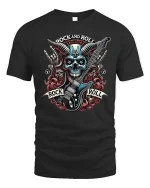 Rock And Roll Skull Guitar Heavy Metal Graphic T Shirt Art - black t-shirt on white background
