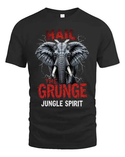 Hail The Grunge Elephant Jungle Spirit Graphic T Shirt Art - black t-shirt on white background