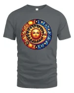 Sun and Moon Celestial Cosmic Harmony Graphic T Shirt - gray t-shirt on white background