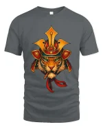 Samurai Tiger Warrior Japanese Style Graphic T Shirt - gray t-shirt on white background