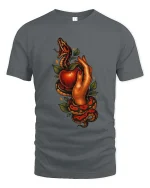 Snake And Apple Temptation Dark Tattoo Style Graphic T Shirt - gray t-shirt on white background