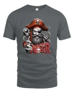 Jolly Roger Pirate Captain Skull Graphic T Shirt - gray t-shirt on white background