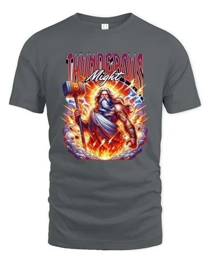 Thunder God Mighty Hammer Lightning Mythology Graphic T Shirt - gray t-shirt on white background