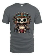 Cute Ancient Skull King Cartoon Aztec Style Graphic T Shirt - gray t-shirt on white background