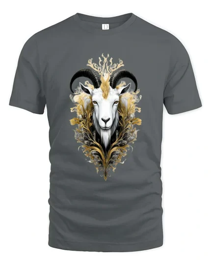 Majestic Goat Head Baroque Style Artistic Graphic T Shirt - gray t-shirt on white background