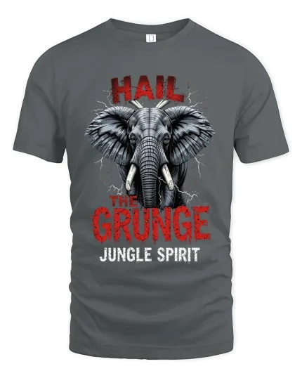 Hail The Grunge Elephant Jungle Spirit Graphic T Shirt Art - gray t-shirt on white background