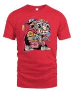 Crazy Street Monster Cartoon Urban Graffiti Graphic T Shirt - red t-shirt on white background
