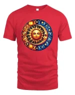 Sun and Moon Celestial Cosmic Harmony Graphic T Shirt - red t-shirt on white background