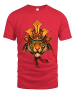 Samurai Tiger Warrior Japanese Style Graphic T Shirt - red t-shirt on white background