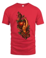 Snake And Apple Temptation Dark Tattoo Style Graphic T Shirt - red t-shirt on white background