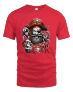 Jolly Roger Pirate Captain Skull Graphic T Shirt - red t-shirt on white background