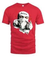 Believe Masked Street Rebel Urban Graphic T Shirt - red t-shirt on white background