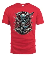 Rock And Roll Skull Guitar Heavy Metal Graphic T Shirt Art - red t-shirt on white background