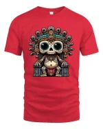 Cute Ancient Skull King Cartoon Aztec Style Graphic T Shirt - red t-shirt on white background
