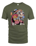 Crazy Street Monster Cartoon Urban Graffiti Graphic T Shirt - military green t-shirt on white background