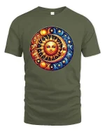 Sun and Moon Celestial Cosmic Harmony Graphic T Shirt - military green t-shirt on white background