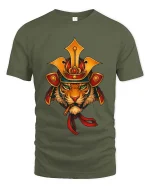Samurai Tiger Warrior Japanese Style Graphic T Shirt - military green t-shirt on white background