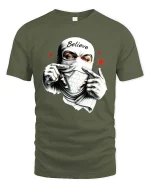 Believe Masked Street Rebel Urban Graphic T Shirt - military green t-shirt on white background