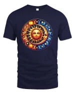 Sun and Moon Celestial Cosmic Harmony Graphic T Shirt - navy t-shirt on white background
