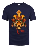 Samurai Tiger Warrior Japanese Style Graphic T Shirt - navy t-shirt on white background