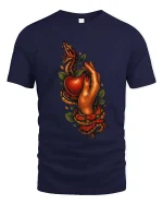 Snake And Apple Temptation Dark Tattoo Style Graphic T Shirt - navy t-shirt on white background