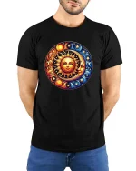 Sun and Moon Celestial Cosmic Harmony Graphic T Shirt - model wearing black tee with hands behind back
