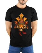Samurai Tiger Warrior Japanese Style Graphic T Shirt - model wearing black tee with hands behind back