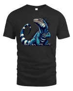 Cool Blue Iguana Cartoon Graphic T Shirt Funny Reptile Style - black t-shirt on white background