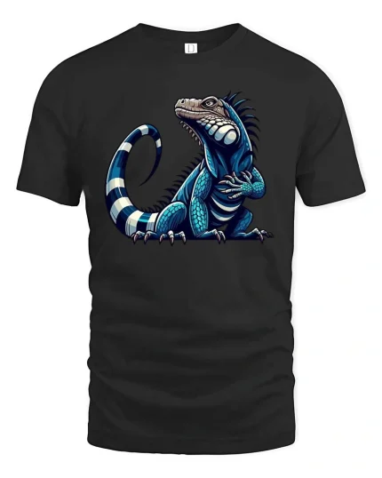 Cool Blue Iguana Cartoon Graphic T Shirt Funny Reptile Style - black t-shirt on white background