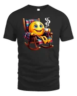 Relaxing Coffee Smile Emoji Graphic T Shirt Cozy Morning Vibes - black t-shirt on white background