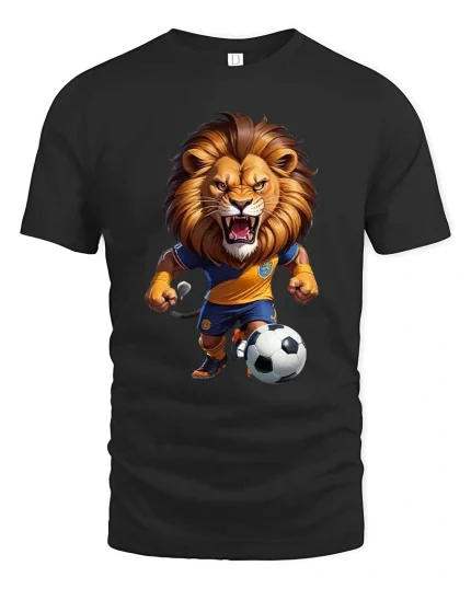 Fierce Soccer Lion Cartoon Graphic T Shirt Football Champion - black t-shirt on white background