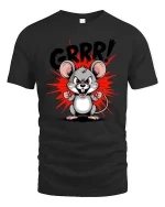 Funny Angry Mouse GRRR Cartoon Graphic T Shirt Cute Rage Style - black t-shirt on white background