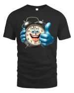 Funny Smiling Alarm Clock Cartoon Graphic T Shirt Good Time - black t-shirt on white background