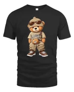 Cool Streetwear Teddy Bear Cartoon Graphic T Shirt Urban Style - black t-shirt on white background