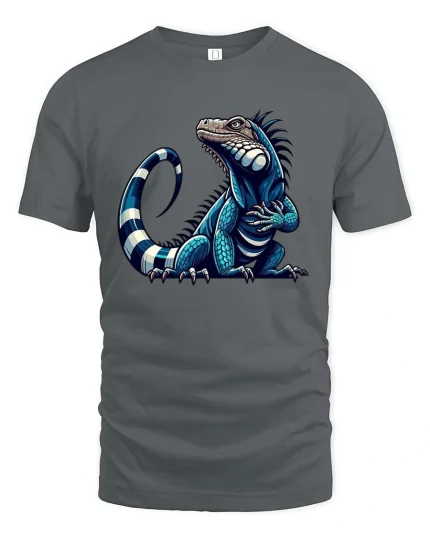 Cool Blue Iguana Cartoon Graphic T Shirt Funny Reptile Style - gray t-shirt on white background