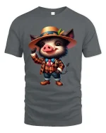 Cute Gentleman Boar Cartoon Graphic T Shirt Funny Animal Style - gray t-shirt on white background