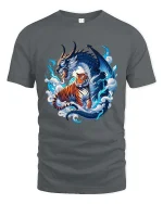 Dragon and Tiger Yin Yang Graphic T Shirt Mythical Beast Art - gray t-shirt on white background