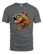 Fierce Piranha Fish Cartoon Graphic T Shirt Wild Predator Art - gray t-shirt on white background